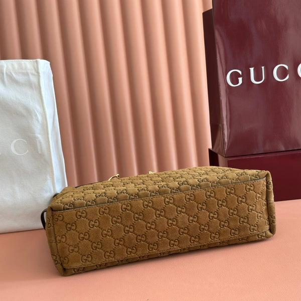 GG 25FW Beatrix Horsebit Handbag 35cm Brown Suede GHW