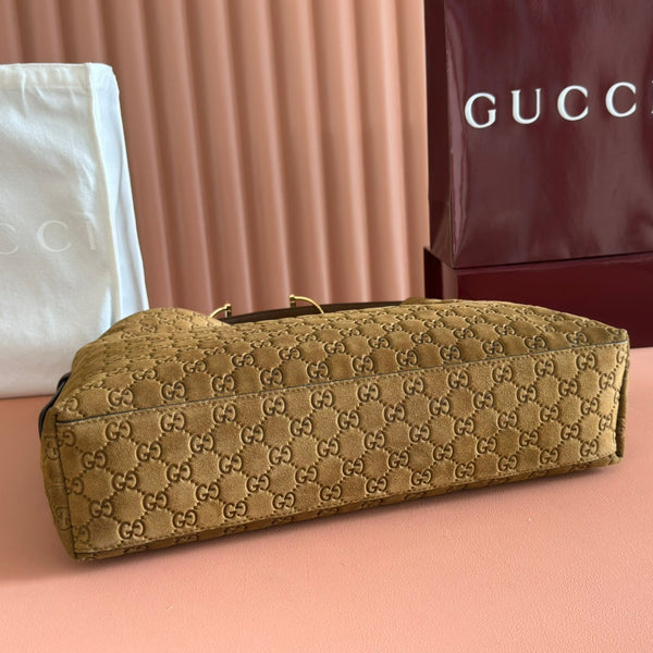 GG 25FW Beatrix Horsebit Handbag 40cm Brown Suede GHW