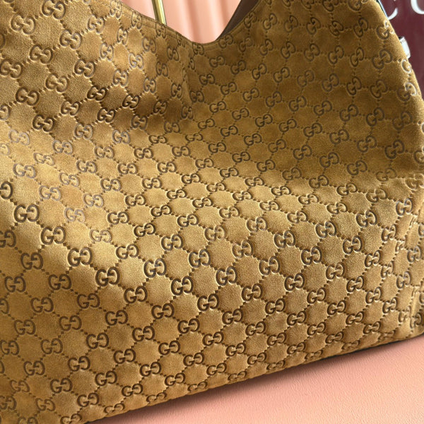 GG 25FW Beatrix Horsebit Handbag 40cm Brown Suede GHW