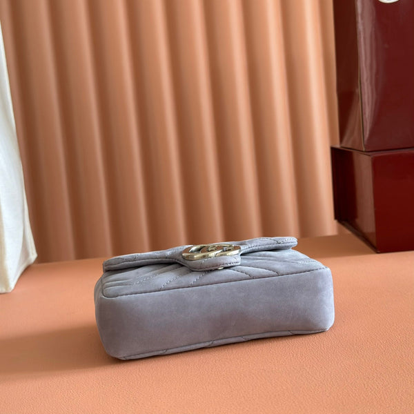 GG Marmont Double-G 16.5cm Gray Suede