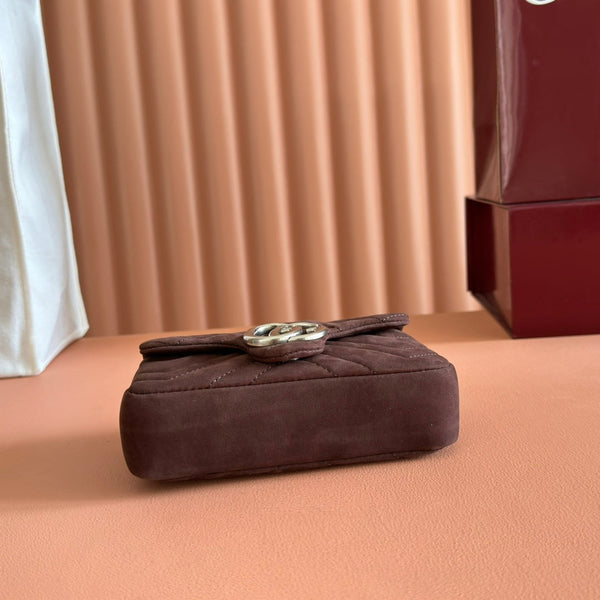 GG Marmont Double-G 16.5cm Matte Brown Suede