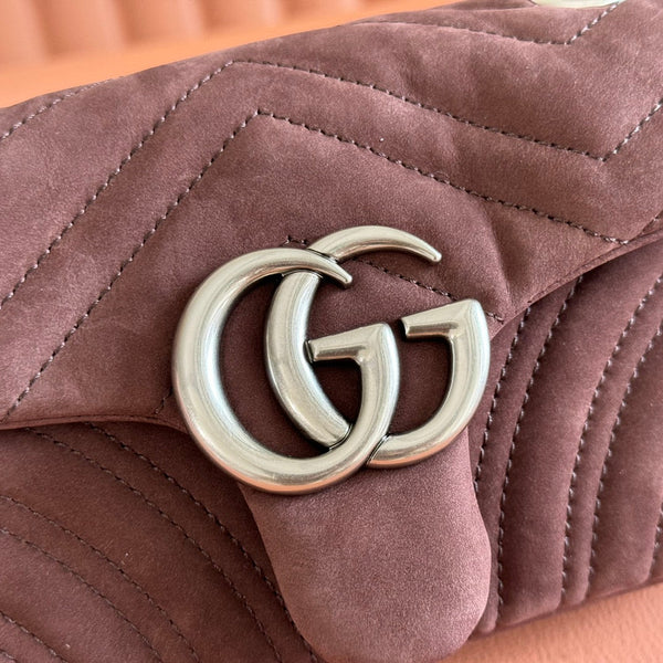 GG Marmont Double-G 22cm Matte Brown Suede