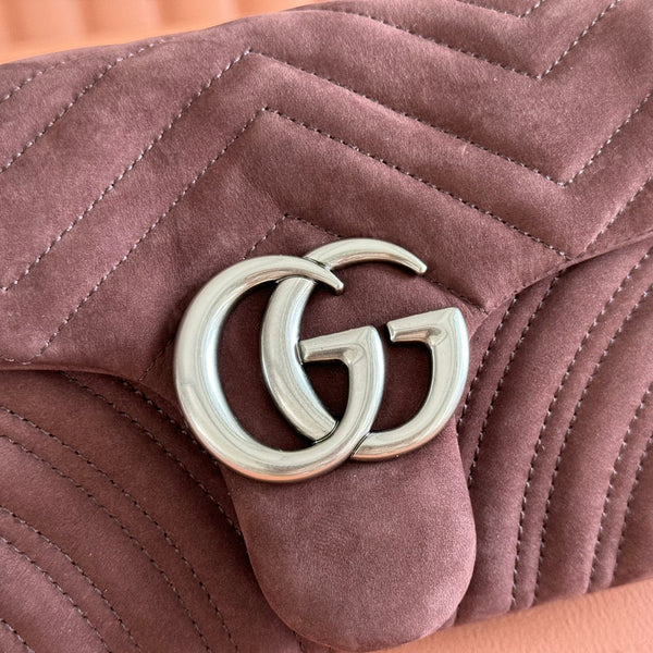 GG Marmont Double-G 26cm Matte Brown Suede
