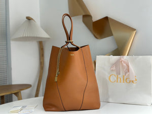 Chloe Spin Tote Bag Large 35cm Brown Calfskin 272217