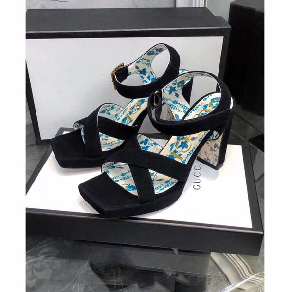 GG HIGH SANDAL BLACK SUEDE WITH PATTERNS