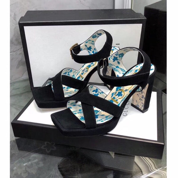 GG HIGH SANDAL BLACK SUEDE WITH PATTERNS