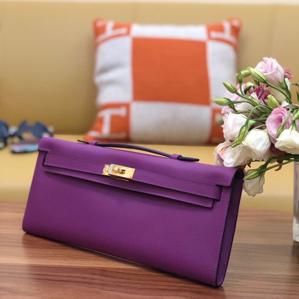 HM Kelly Cut 31cm Purple Swift Leather Ghw