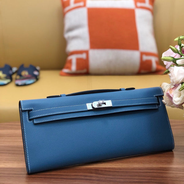 HM Kelly Cut 31cm Blue Swift Leather Shw