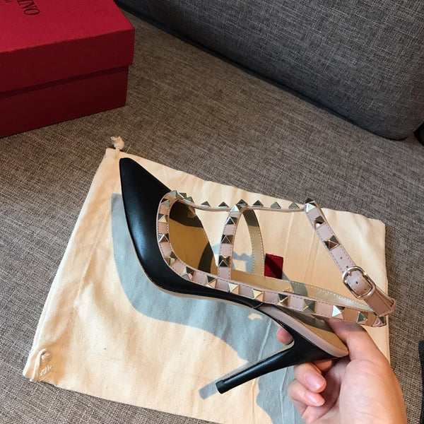 Rockstud Slingback 100 Nero Beige Pelle di vitello
