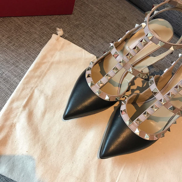 Rockstud Slingback 100 Nero Beige Pelle di vitello