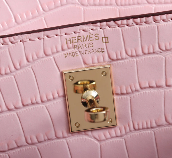 HM KELLY MINI 22 LIGHT PINK EMBOSSED CALFSKIN GOLD HARDWARE