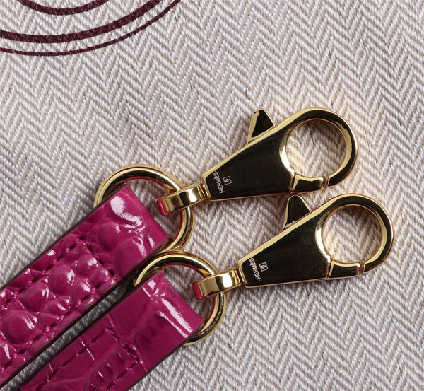 HM KELLY MINI 22 BARBIE PINK CROCODILE EMBOSSED CALFSKIN GOLD HARDWARE