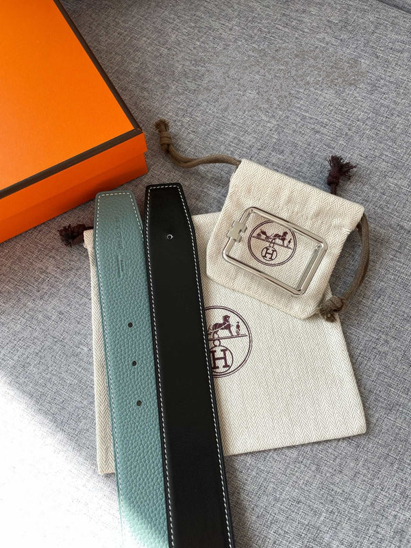 H TUBE BELT 38MM SILVER BUCKLE SKY BLUE BLACK LEATHER