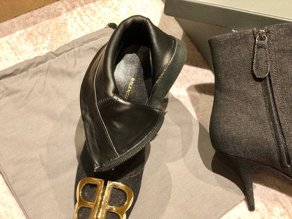 POINTED-TOE HIGH HEEL 80 MM ANKLE BOOTS IN BLACK DENIM