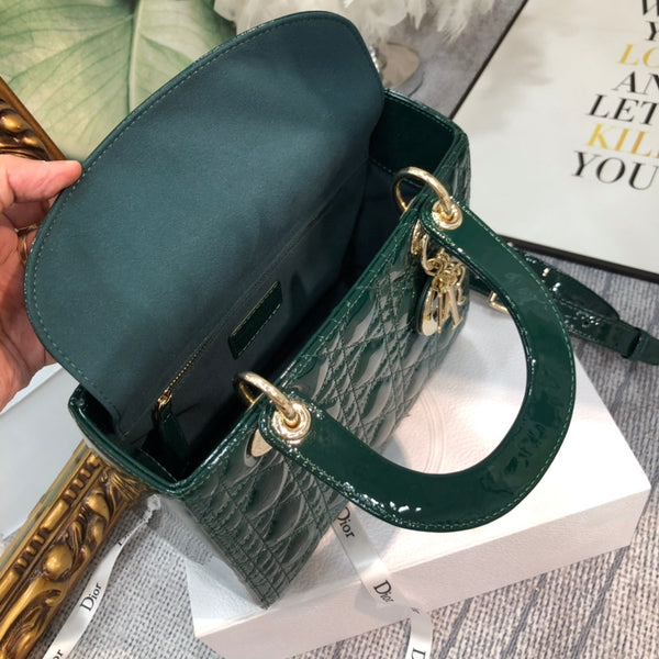 medium lady 24 blue green patent calfskin