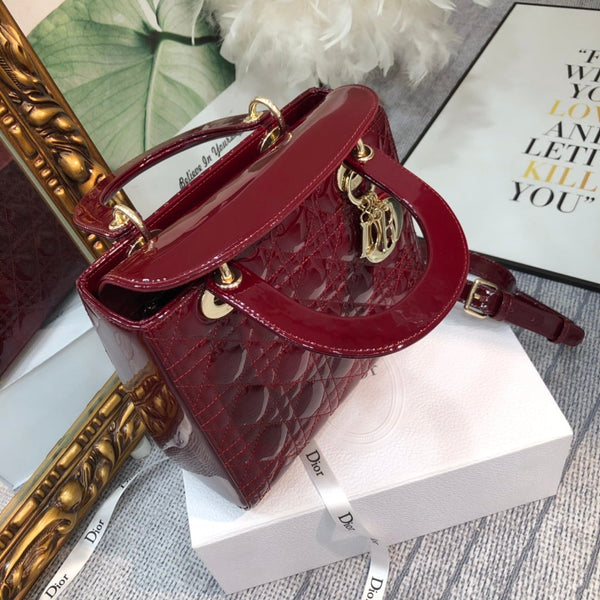 medium lady 24 wine patent calfskin