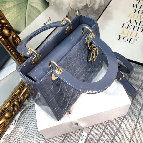 medium lady 24 raf blue patent calfskin