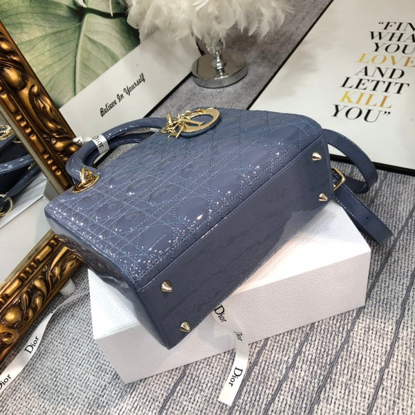 medium lady 24 raf blue patent calfskin