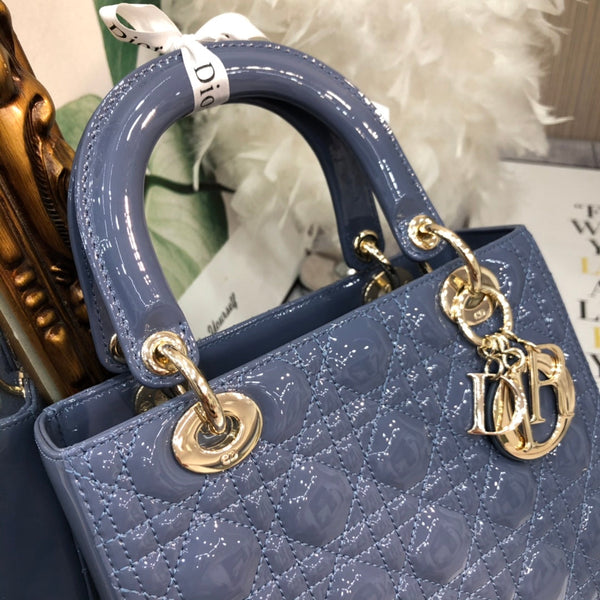 medium lady 24 raf blue patent calfskin