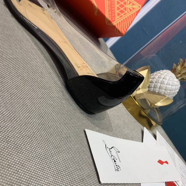 CL Collaclou Spike Clear Flat Embellished Pvc and Patent Leather Black