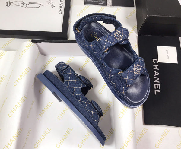 CC 25S Sandalo Dad Blu Scuro Denim Beige Pelle di Vitello