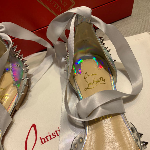 CL Mechante Reine Flats Spike Leather and PVC Silver