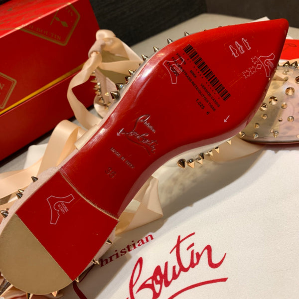 CL Mechante Reine Flats Spike PVC and Veau Velours Pink