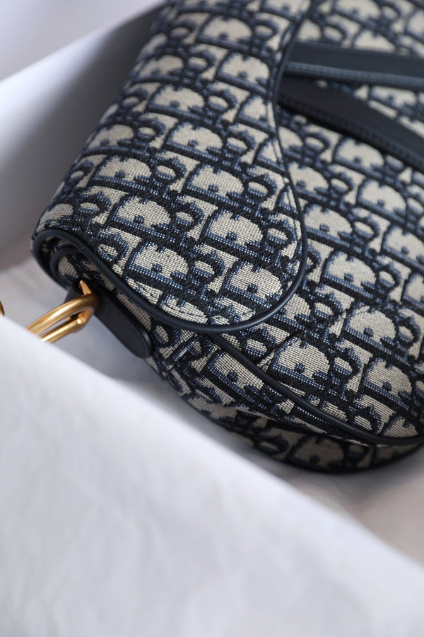 CD Blue Dior Oblique Jacquard Bag Canvas Cowhide