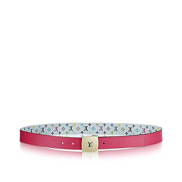 LV 35 MM BELT MULTICOLOR WHITE MIX LIGHT PINK MONOGRAM CALFSKIN GOLD HARDWARE