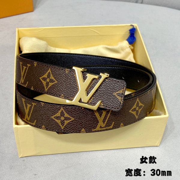 CINTURA REVERSIBILE LV INITIALS 30 MM IN MONOGRAMMA MARRONE E PELLE DI VITELLO NERA CON FERRAMENTA ORO