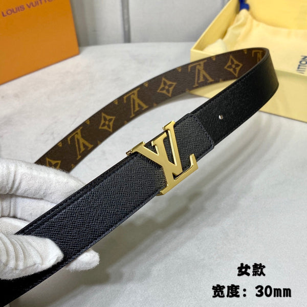 CINTURA REVERSIBILE LV INITIALS 30 MM IN MONOGRAMMA MARRONE E PELLE DI VITELLO NERA CON FERRAMENTA ORO