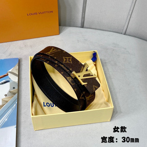 CINTURA REVERSIBILE LV INITIALS 30 MM IN MONOGRAMMA MARRONE E PELLE DI VITELLO NERA CON FERRAMENTA ORO