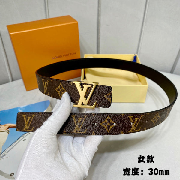 CINTURA REVERSIBILE LV INITIALS 30 MM IN MONOGRAMMA MARRONE E PELLE DI VITELLO NERA CON FERRAMENTA ORO