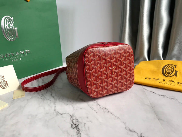 PETIT FLOT BUCKET BAG 22 IN CLASSIC RED GOYARDINE CANVAS AND LAMBSKIN TRIM