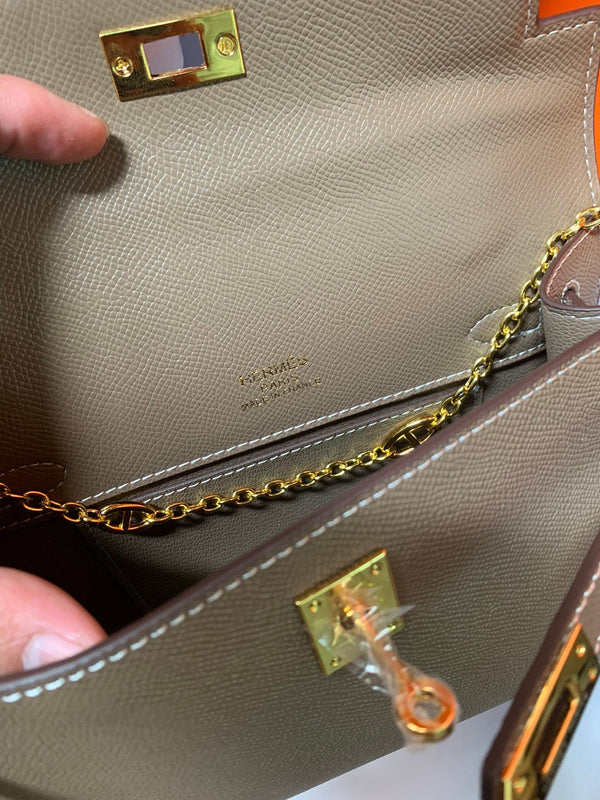 HM KELLY MINI POCHETTE 22 ASH BROWN EPSOM