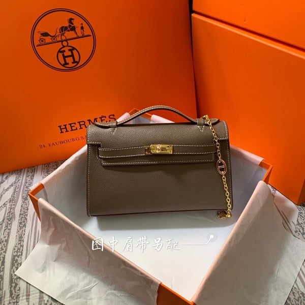 HM KELLY MINI POCHETTE 22 ASH BROWN EPSOM