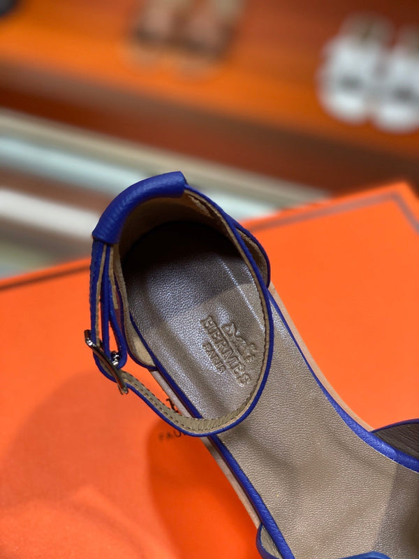 SANDALO SANTORINI IN PELLE DI VITELLO AZZURRA