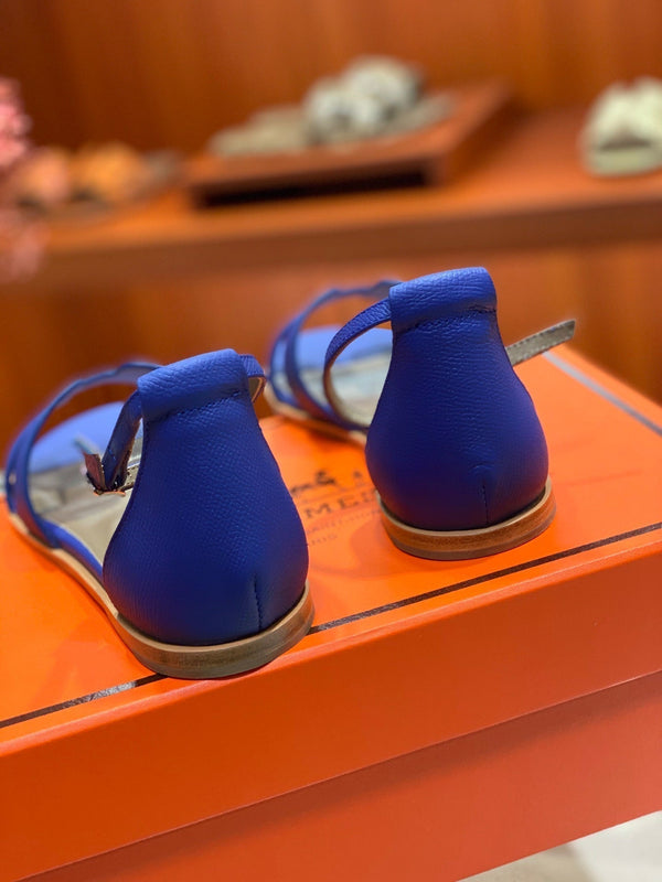 SANDALO SANTORINI IN PELLE DI VITELLO AZZURRA