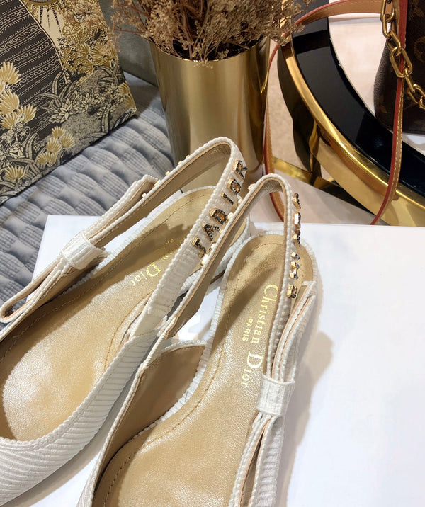 JAdior slingback flat all white embroidered cotton