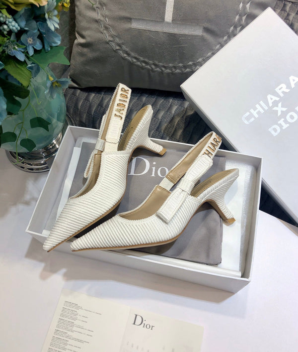 Décolleté JAdior slingback 65 in cotone ricamato bianco