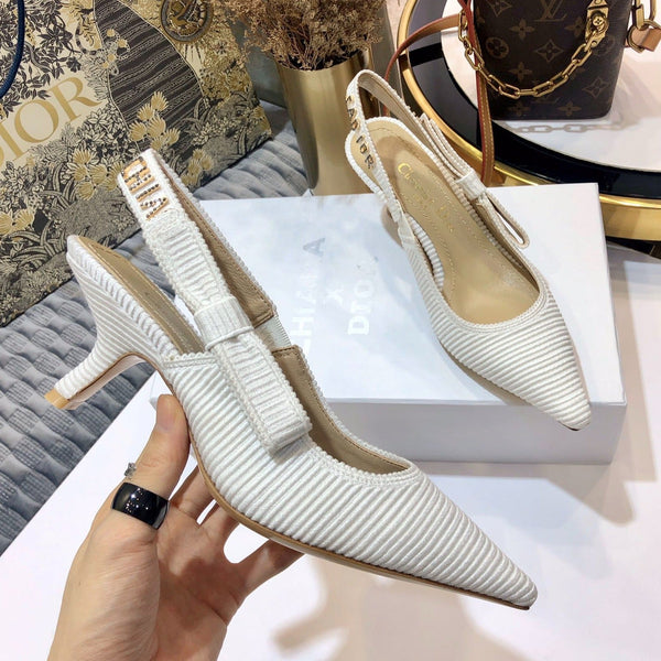 Décolleté JAdior slingback 65 in cotone ricamato bianco