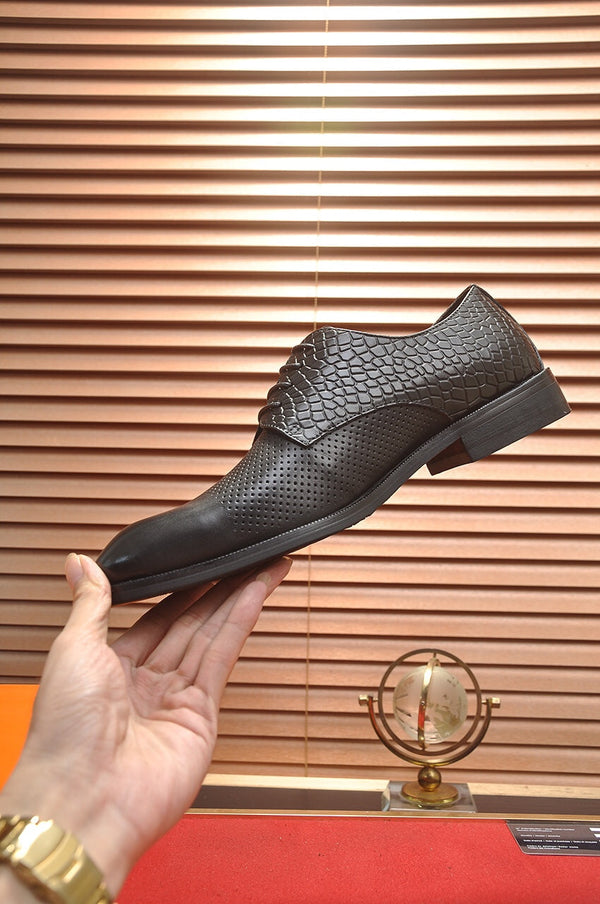 HM BUSINESS LACE UP SHOES BLACK CALFSKIN WITH MESH MOTIF