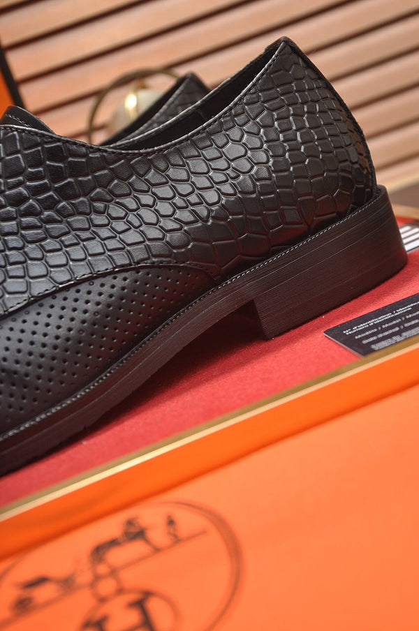 HM BUSINESS LACE UP SHOES BLACK CALFSKIN WITH MESH MOTIF