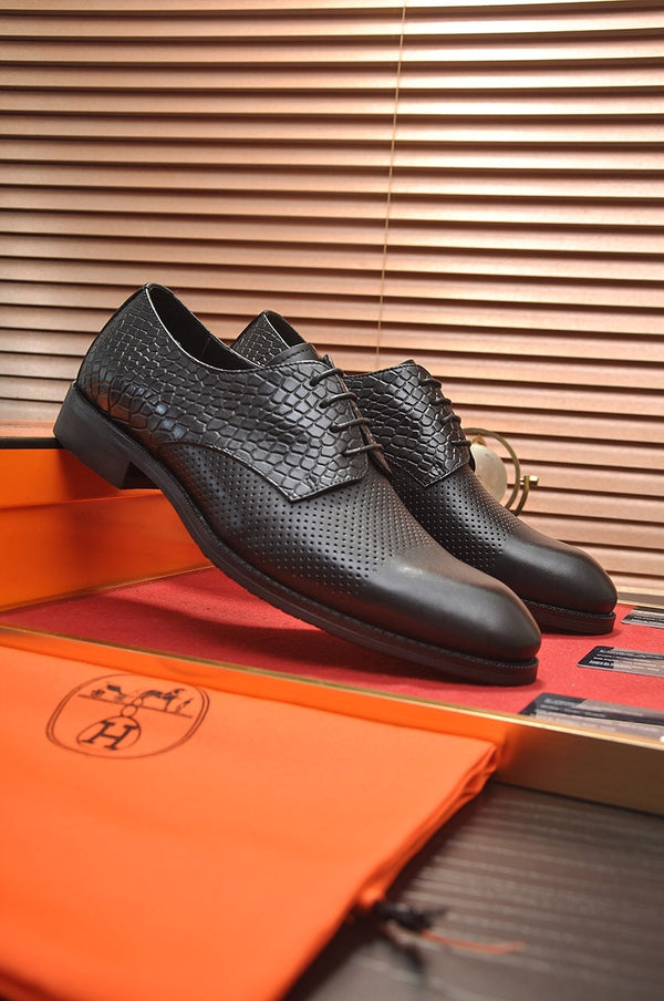 HM BUSINESS LACE UP SHOES BLACK CALFSKIN WITH MESH MOTIF