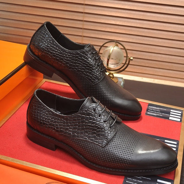 HM BUSINESS LACE UP SHOES BLACK CALFSKIN WITH MESH MOTIF