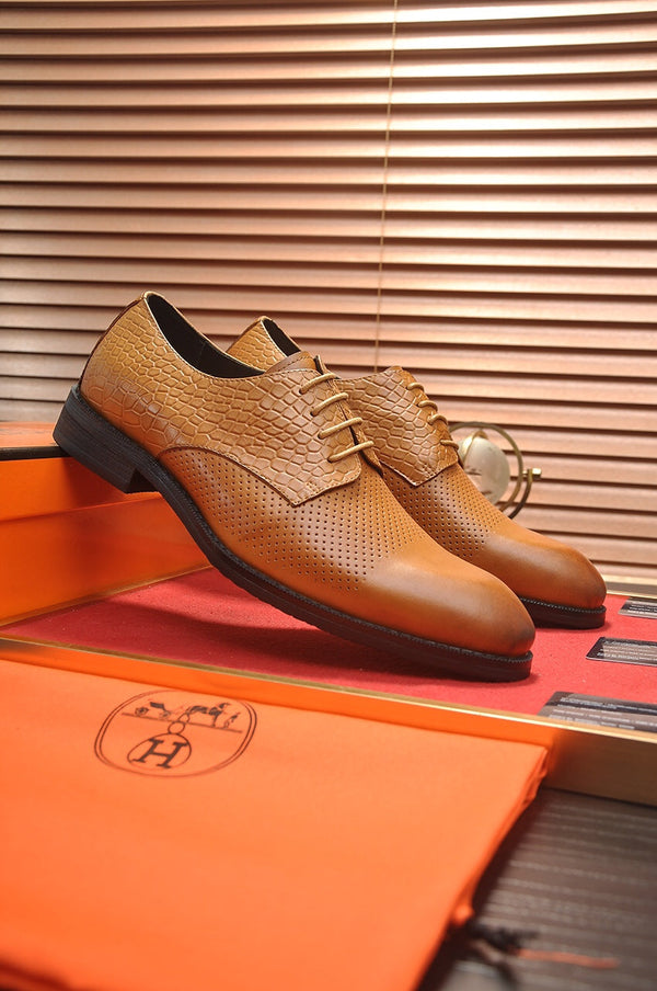 HM BUSINESS LACE UP SHOES BRONZE CALFSKIN WITH MESH MOTIF