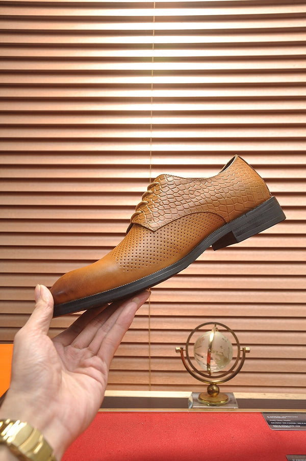 HM BUSINESS LACE UP SHOES BRONZE CALFSKIN WITH MESH MOTIF