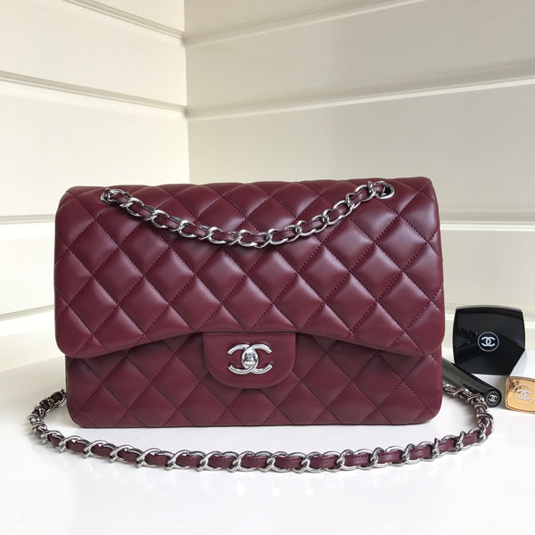 flap bag jumbo 30 burgundy lambskin silver hardware