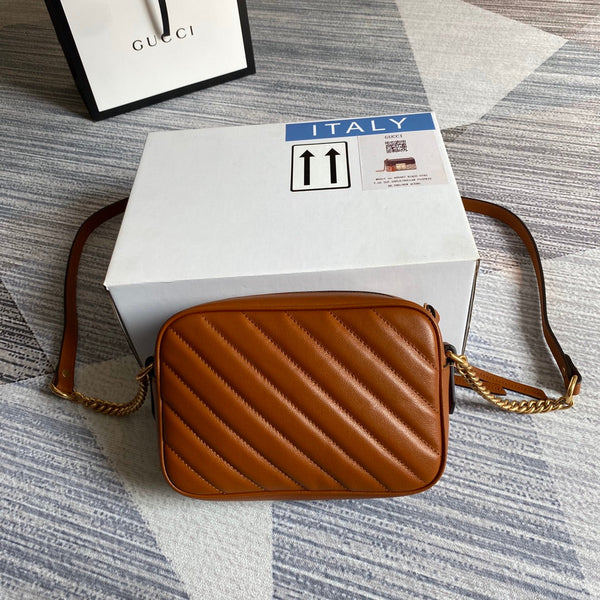 gg marmont mini 18cm zip top pelle di vitello marrone hardware dorato