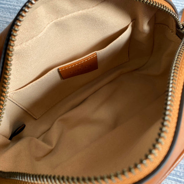 gg marmont mini 18cm zip top pelle di vitello marrone hardware dorato